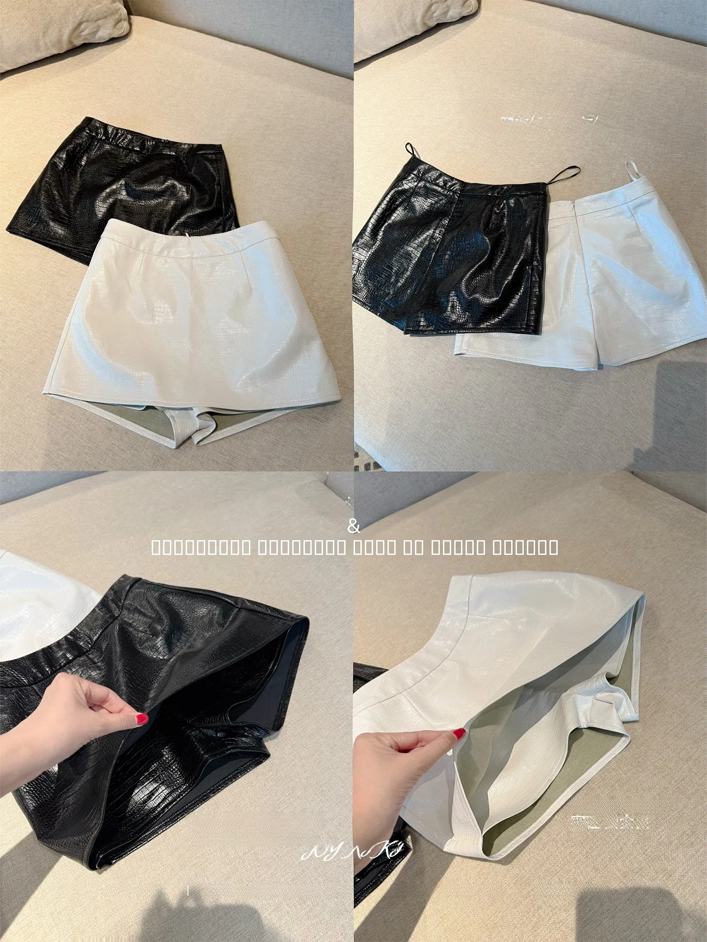 

Joykiki High Waist A-Line Skirt Slimming Design Autumn Leather Texture ort Skirt with Inner Casual Sle for Girls