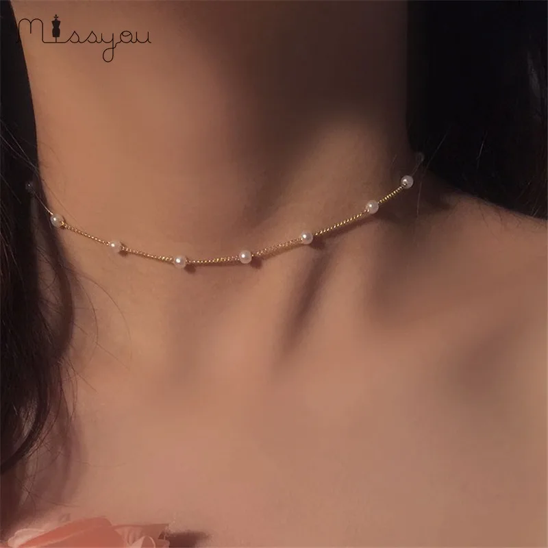 2024 New Fashion Pearl Choker Necklaces Girl Summer Luxury Baroque Pearl Pendant Clavicle Chain for Women Jewelry Gifts 45+5cm