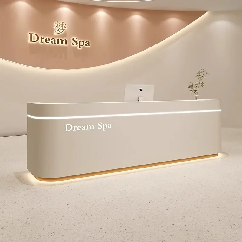 Curved spa Beauty salon checkout page Simple clothing store Yoga studio Counter Paint front desk Hotel reception desk