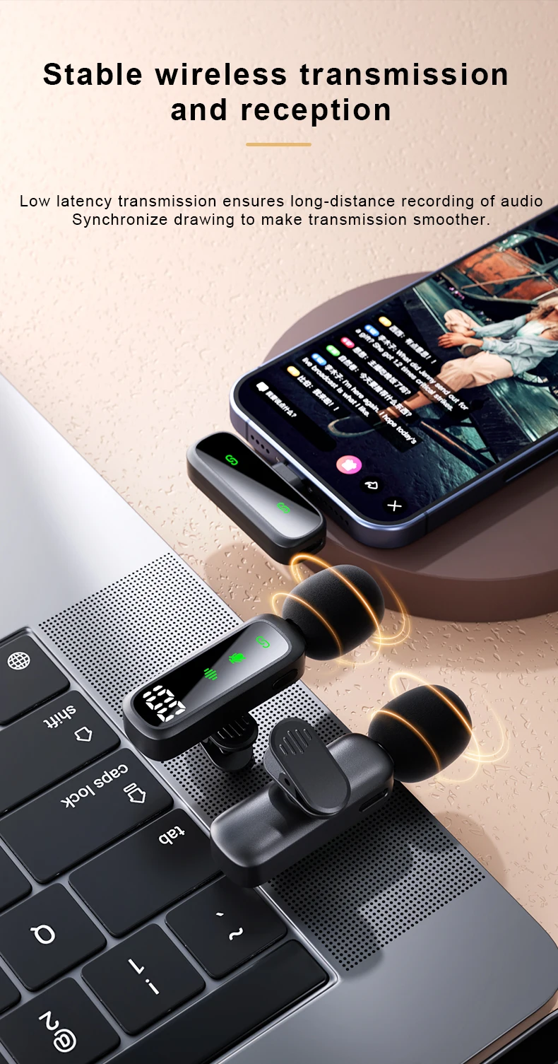 Kabelloses Lavaliermikrofon, Mini-Ansteckmikrofon mit Geräuschunterdrückung für Live-Auftritte im Freien, kurze Videoaufnahmen, Podcasts und Mobiltelefon-Nutzung – Detail 3