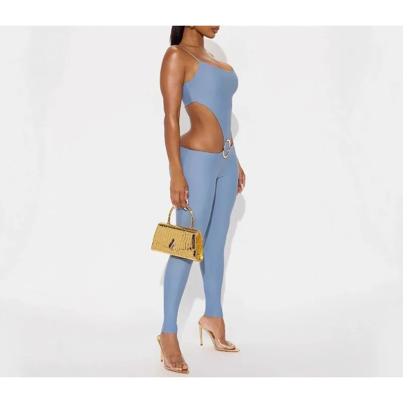 بدلة يوجا مجوفة من قطعة واحدة قابلة للإزالة بدلة رياضية نسائية بدون أكمام بحلقة معدنية بدون ظهر مضيئة ملابس رياضية للتمرين