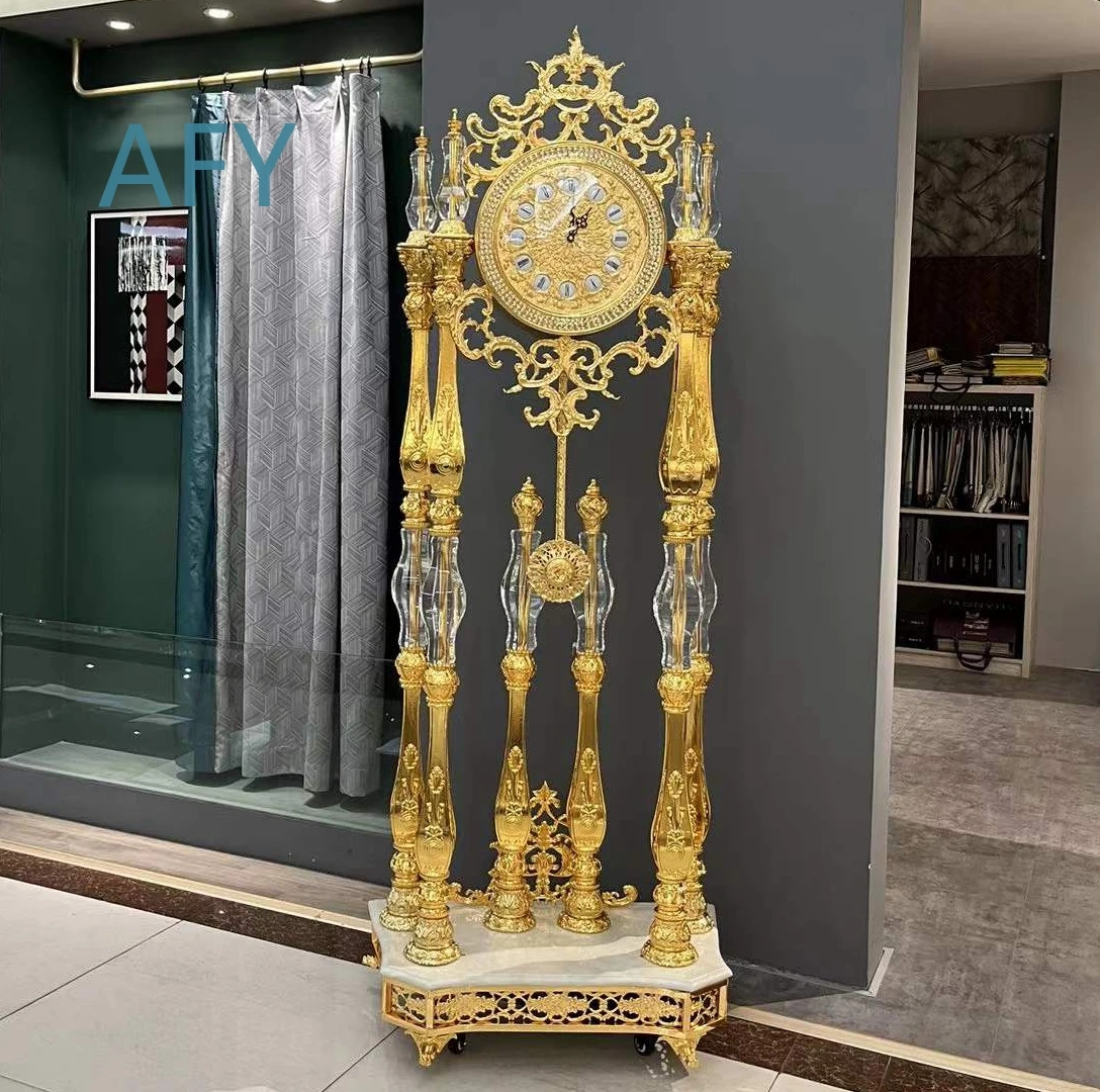 Antique Style Grandfather Floor Clock for Home Decor Living Room Office | Luxury Gold Copper Finish Tall Standing Timepiece