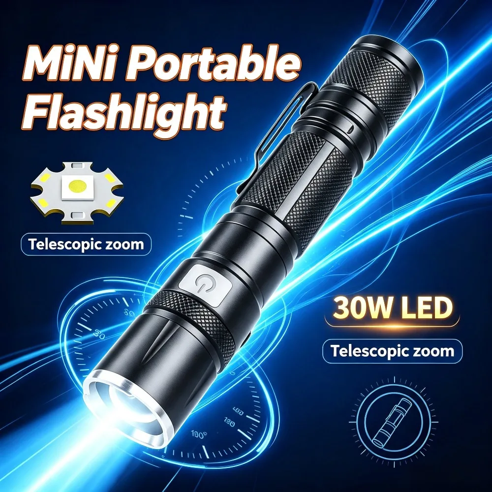 High Focus Long Beam Flashlight Mini Portable Torch with Pen Clip Supported Type‑C Rechargeable for Outdoor Daily Carry
