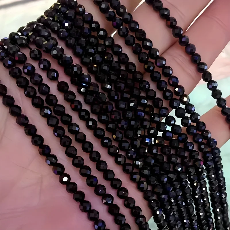 2 3 4mm Natural Stone Black Spinel Beads Round Faceted Loose Tiny Beads for Jewelry Making DIY Necklace Bracelet Accessories