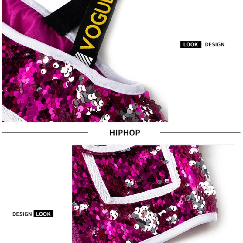 Girls' Hip-hop, Street Dance, Jazz Dance Performance Costumes with Sequins, Stylish and Personalized Fashion Runway Costumes