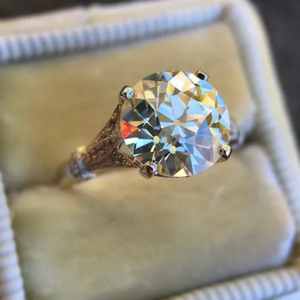Fashion Big Round Crystal Zircon Stone Ring Luxury Female S925 Stamp Silver Color Wedding Jewelry Promise Bridal Rings for Women