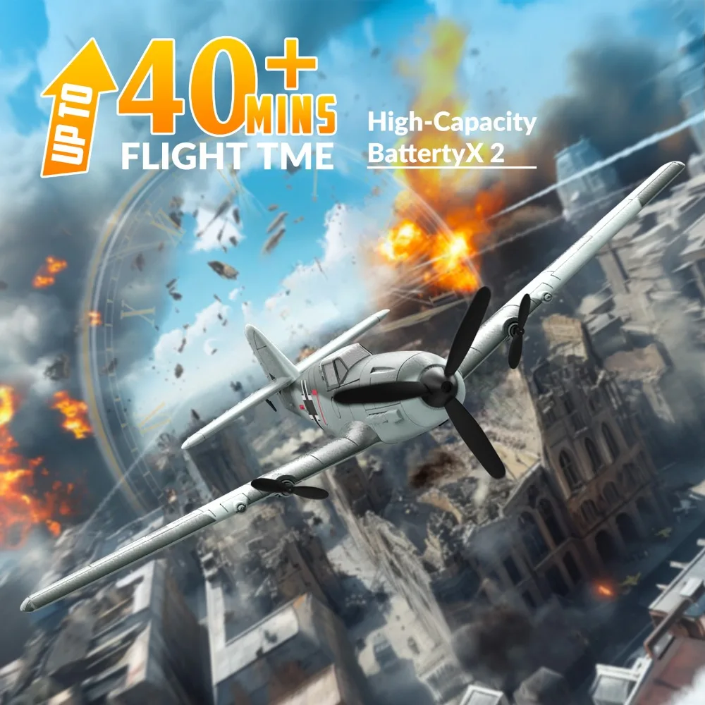 VOLANTEXRC BF109 3CH RC avión 400mm envergadura con estabilizador giroscópico alarma de rango de batería baja RTF Warbird para niños principiantes