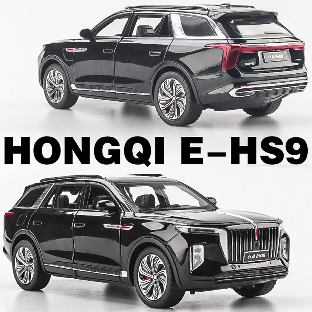 1:24 Toy HONGQI E-HS9 H9 Car Models Diecast Metal Shock Absorption Doors Opened Pull Back Sound Light Christmas Gifts for Kids