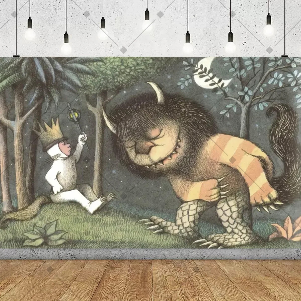 أين الأشياء البرية هي خلفية تزيين الحفلات وحوش الغابة للأطفال لوازم حفلات أعياد الميلاد لافتة ديكور معمودية الطفل #5