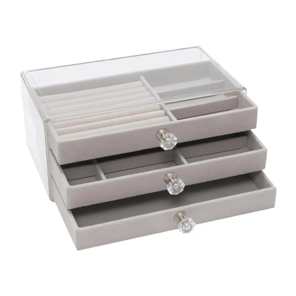 Three-layer Flannel Jewelry Box Drawer Jewelry Box Necklace Jewelry Large Earrings Acrylic Transparent Storage Box H2Z8