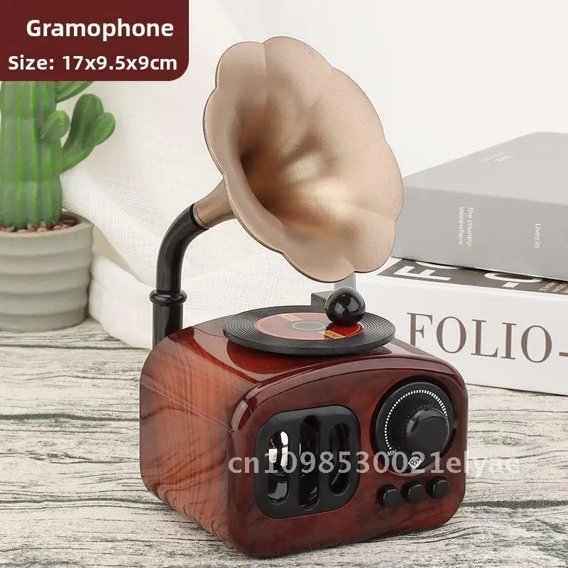 Retro Creative Clockwork Music Box Model Phonograph Living Room Decorations ABS Material Gift for Photography Props