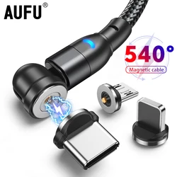 Aufu 540 girar cabo magnético usb c cabo de carregamento carregador magnético micro usb typec cabo do telefone móvel para o iphone xiaomi huawei