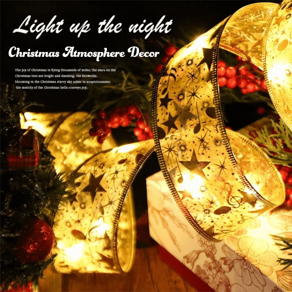 

5/10M Christmas Ribbon String Light Lace Bows 50/100LED Xmas LED Light Strip Battery-Powered DIY Christmas Decoration Light