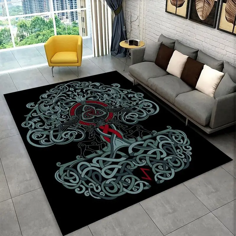 Viking Totem Nordic Rune Valhalla Vegvisir Odin Large Area Rug Non-slip Carpet for Bedroom Living Room Sofa Doormat Floor Mat
