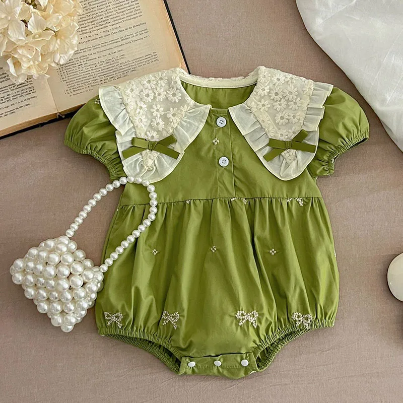 ملابس شقيقة صيفية جديدة لعام 2025 فساتين أميرات للأطفال رومبير للأطفال بأكمام قصيرة مطرز بالقطن فستان حفلات للفتيات الصغيرات #5