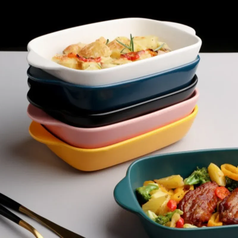 Plate Creative Network Red Plate Baked Rice Baked Plate Oven Bowl Ceramic Tableware Dish Home Lovely Double Ear Barbecue