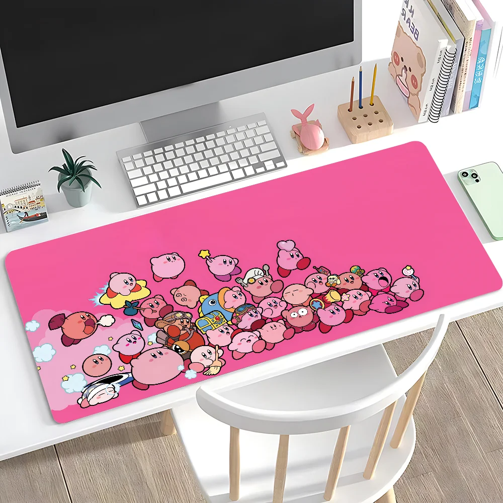 K-Kirby Kawaii Pink Mousepad Large Anti-Slip Mouse Pad Stitched Edges Mat Durable Desk Laptop Gaming​ Keyboard Pad XXL