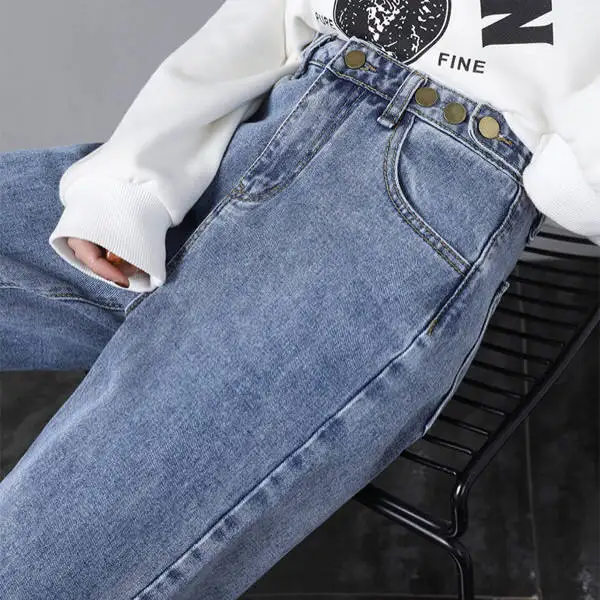 High Waist Adjustable Wide Leg Jeans Women's Spring Summer Thin Straight Cut Loose Slimming Drapey Cuffed Floor-Length Pants