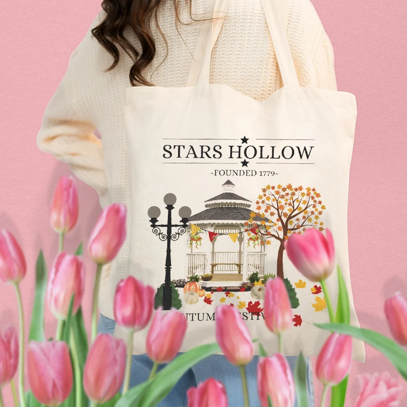 Stars Hollow Pattern Canvas Tote Bag Gift for Who Love TV Darma Women Supermarket Shopping Bag Fashion Shoulder Bag Trend