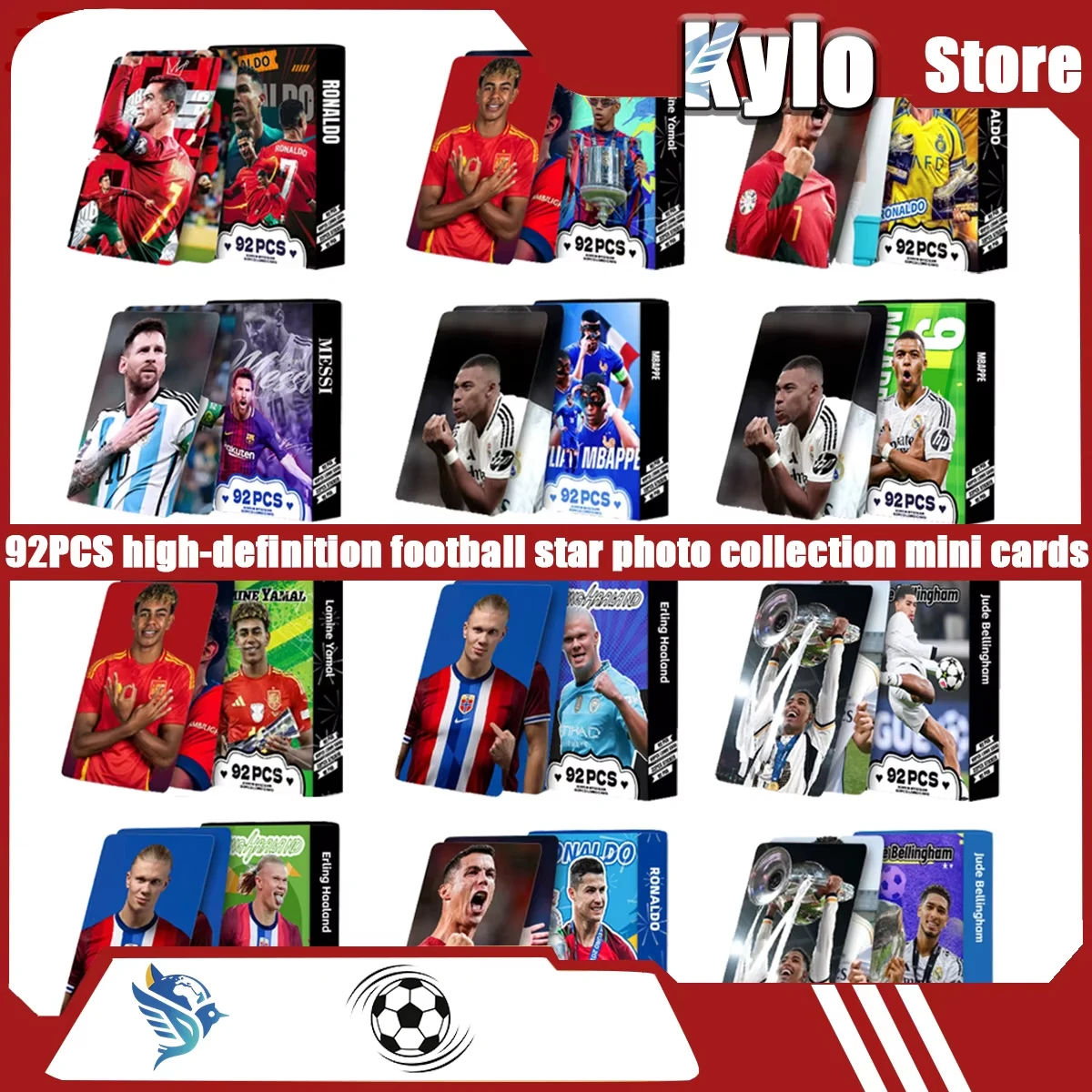 92 PCS Cartão estrela do futebol Messi Ronaldo Mbappé Haaland Jude Bellingham LaCardmine Yamal Mini Cartões de coleção Cartões de fãs cartão lomo