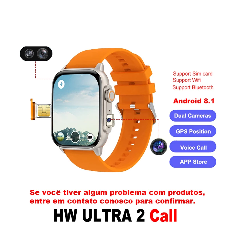 

4G Full Netcoms Smart Watch HW ULTRA 2 CALL Android 8.1 SIM Card GPS WIFI APP Download Dual Camera Men Women Smart Watch 2024