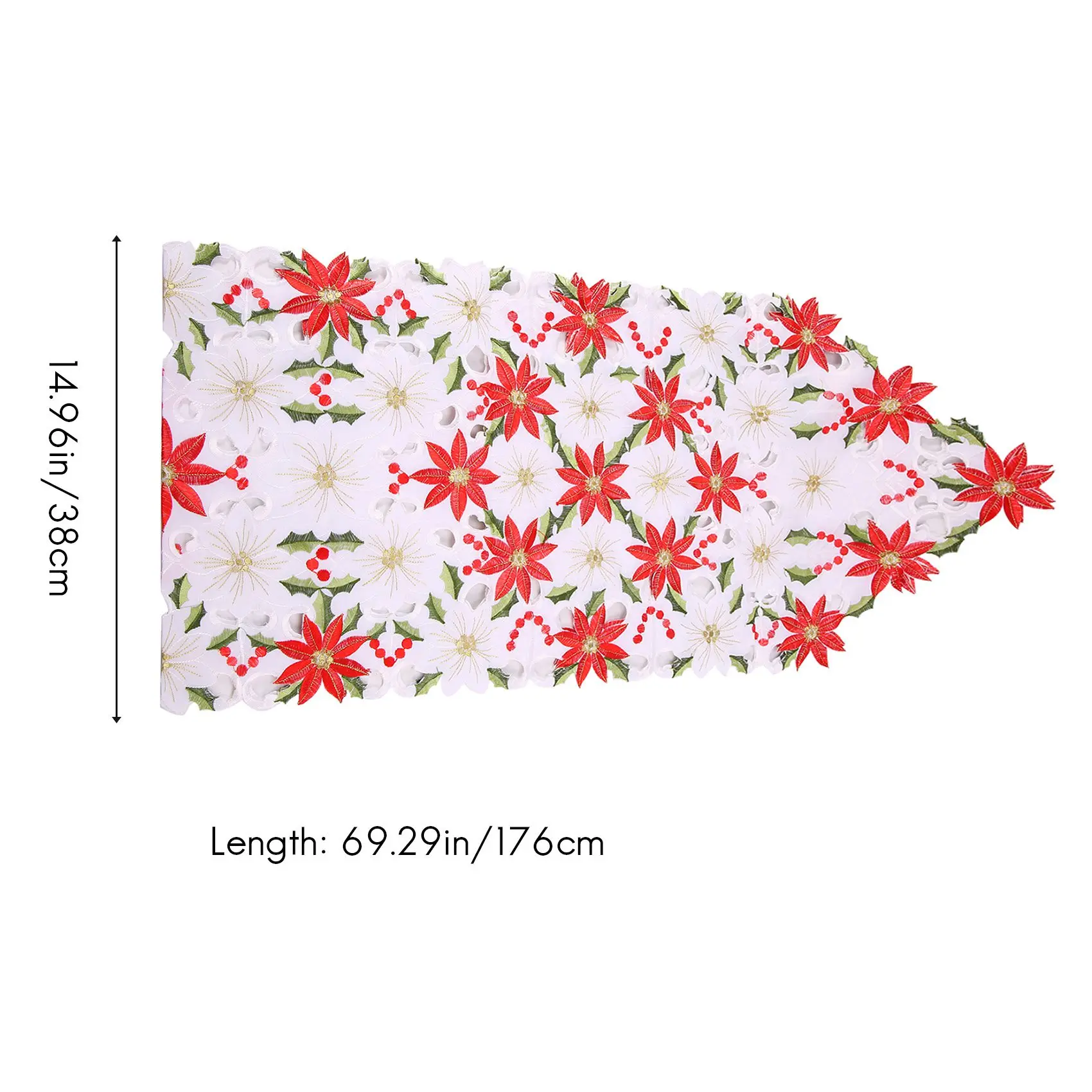 مفرش طاولة مطرز لعيد الميلاد، مفرش طاولة هولي بونسيتة فاخر لزينة عيد الميلاد، 15 × 70 بوصة