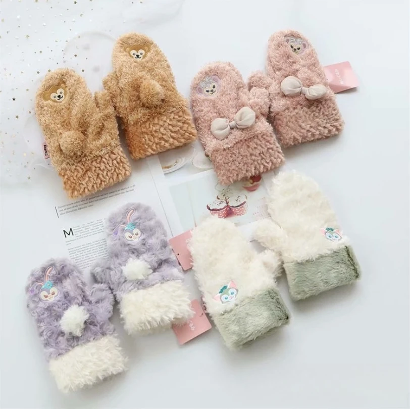 منتج ديزني الجديد دافي بير شيرلي مي شينغ ديلو أرنب قطيفة للخريف والشتاء قفازات دافئة لطيفة للفتيات