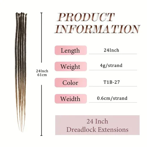 Imagen 2 del producto Extensiones de rastas sintéticas de 24 pulgadas de grosor y 0,6 cm - Extensiones de cabello de ganchillo para Reggae, Hip-Hop, Halloween y Navidad - Suave