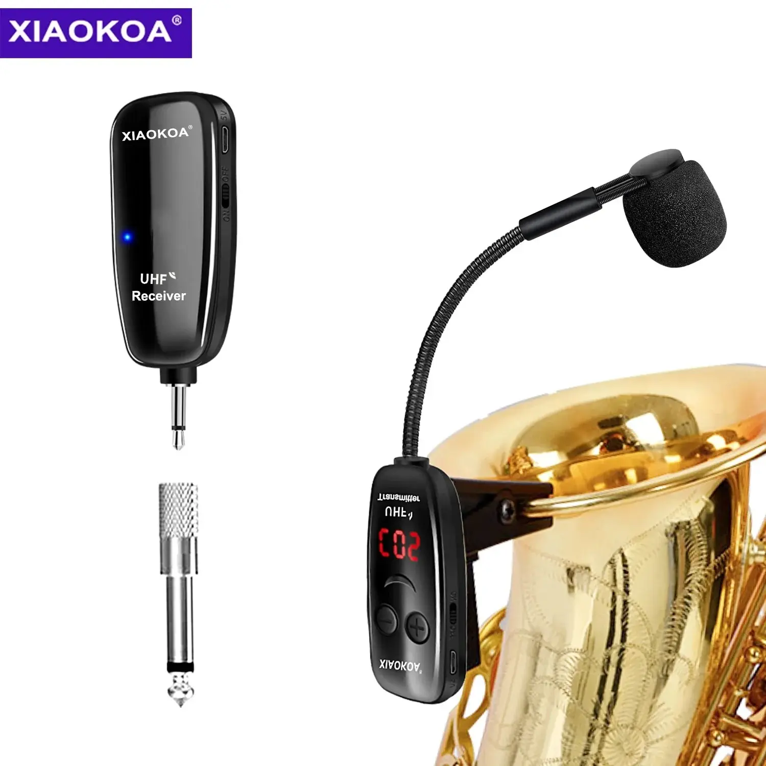 XIAOKOA UHF Wireless Instruments Saxophone Microphone Wireless Receiver Transmitter,160ft Range,Plug and Play,Great for Trumpets