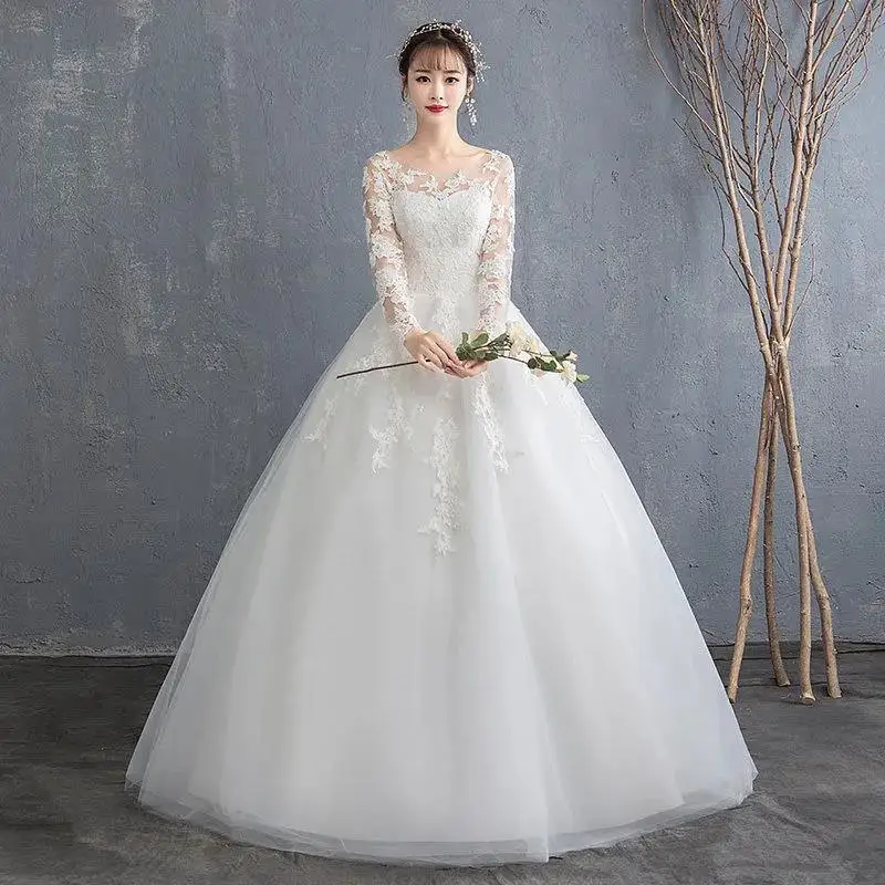 Abito da sposa personalizzato per le donne Nuova sposa maniche lunghe Abiti da sposa principessa vestido novia abiti da ballo taglie forti con lacci