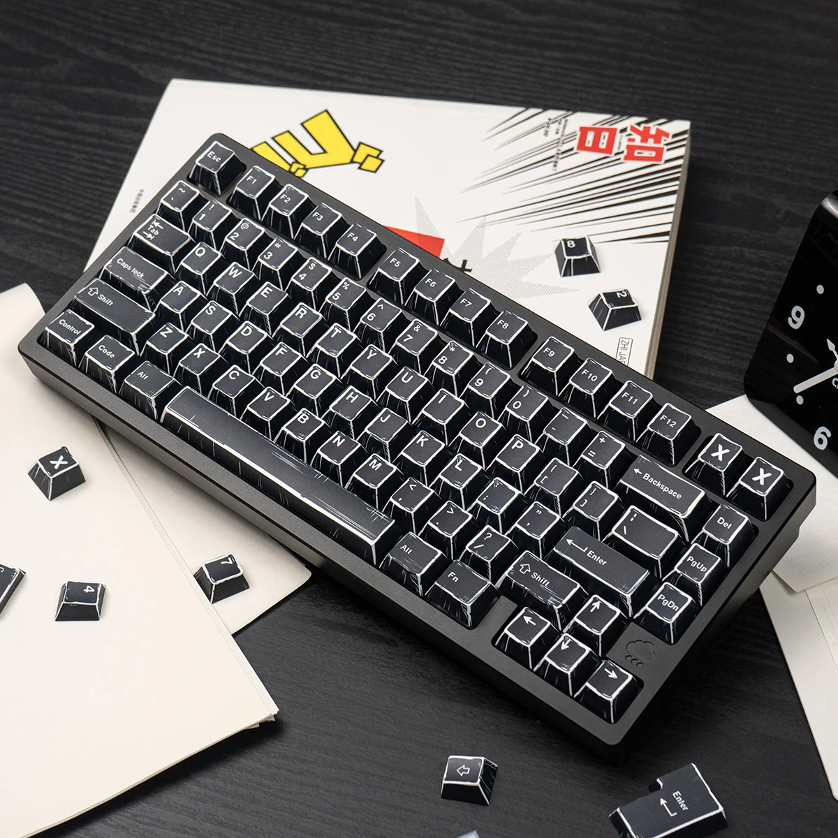

Korean/Russian/German/English Black Comic Cherry Profile Keycaps Dye Sublimation PBT Keyboard Keycaps for MX Switches Keybaord
