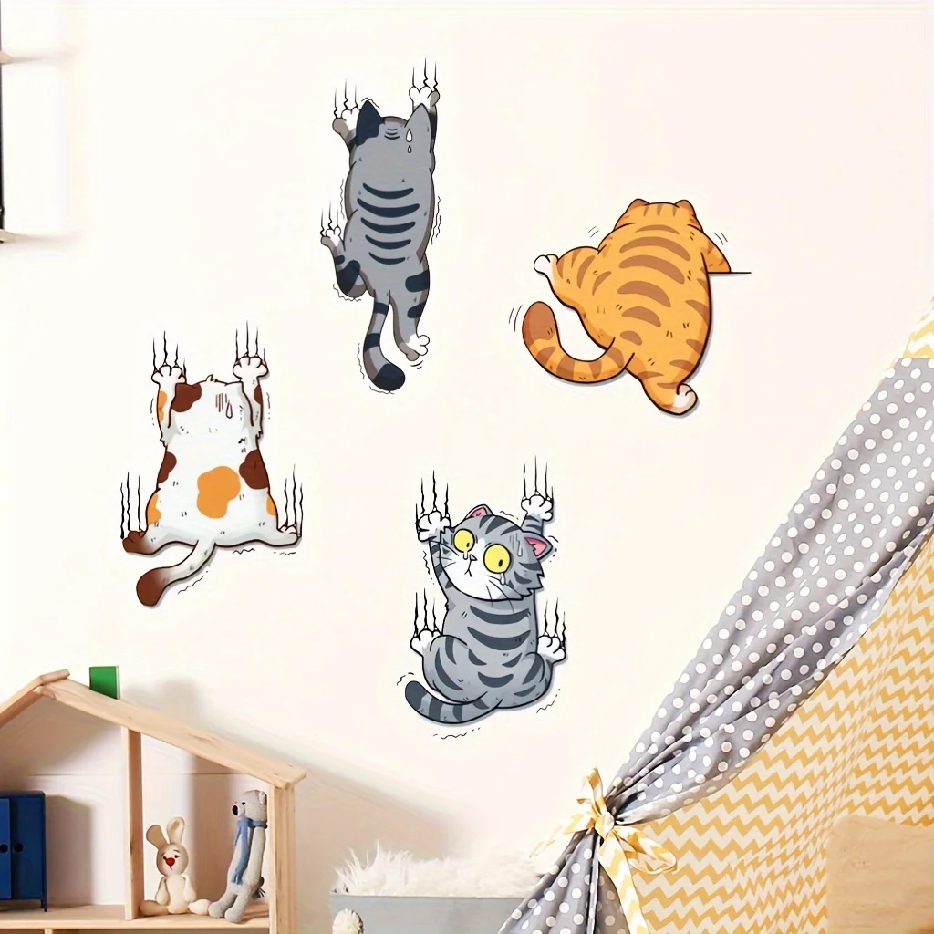 Cartoon Climbing Cat Lucky Cat Wall Stickers Funny Scratches Toilet Stickers Bathroom Living Room Decals Waterproof Home Decor