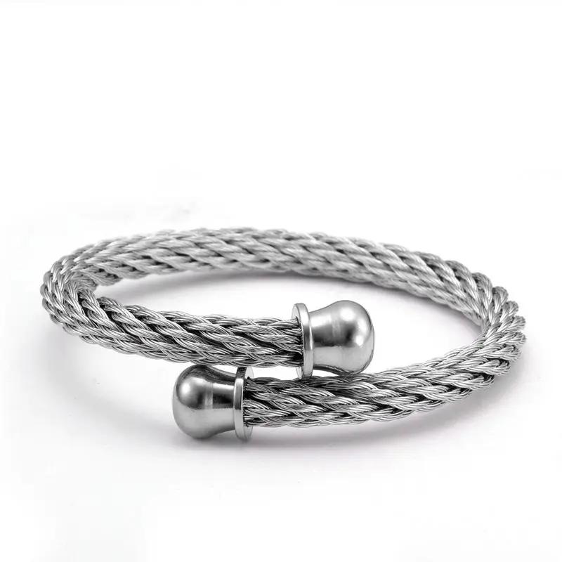 Gold Plated Stainless Steel Braided Open Cuff Fashion Bracelets Trendy Men Male Chain Link Sporty Wristband Jewelry Gift