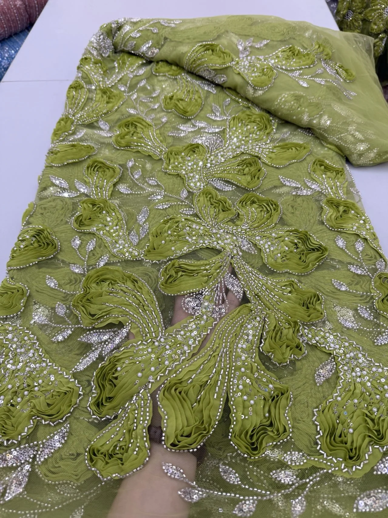 

African Nigerian Sequins Embroidery Tulle Lace Fabric, Sewing , Beads Stone Prom Dresses, High Quality, 5Yards, 2025