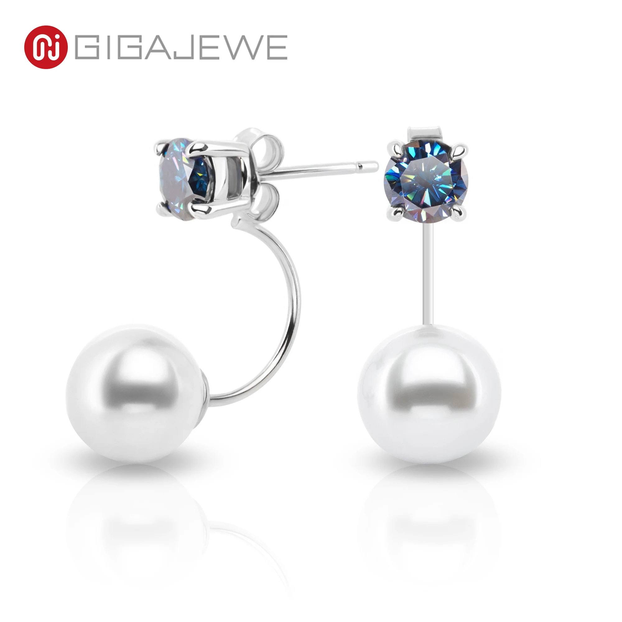 GIGAJEWE 5mm Moissanite and 7mm Freshwater Pearl 925 Silver Drop Earring 18K Gold Plated Diamond Test Passed Jewelry GirlGift