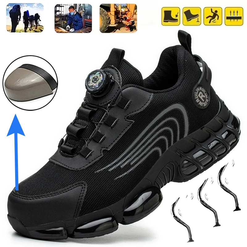 Protection Safety Work Shoes Rotating Button Work Safety Shoes For Men Anti Puncture Work Sneakers Anti-Smash Steel Toe Boots