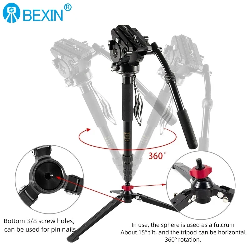 BEXIN ST-3 Aluminum Alloy Tripod Mini Desktop Photography Tripod 3/8 Inch Adapter Monopod Bracket Base for SLR Camera Gimbals