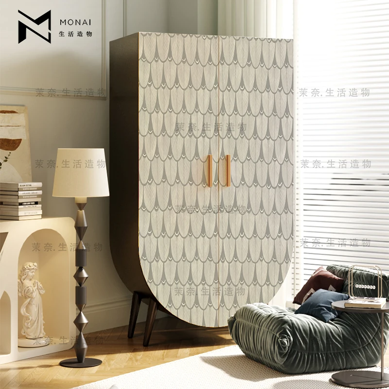 HYS  French retro engraved pattern wardrobe living room decorative side cabinet locker