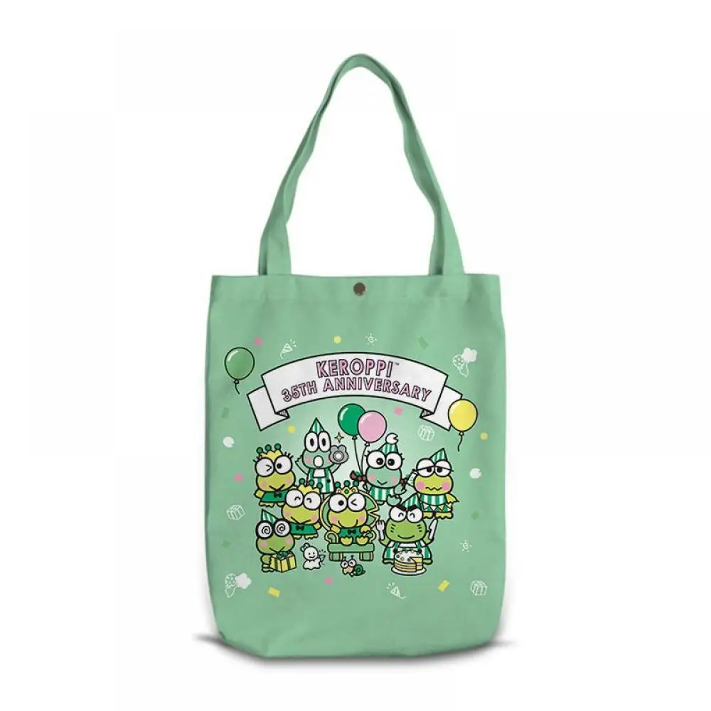 Sanrio Kero Kero Keroppi canvas handbag Environmental protection shopping bag Single shoulder handbag Large capacity storage bag