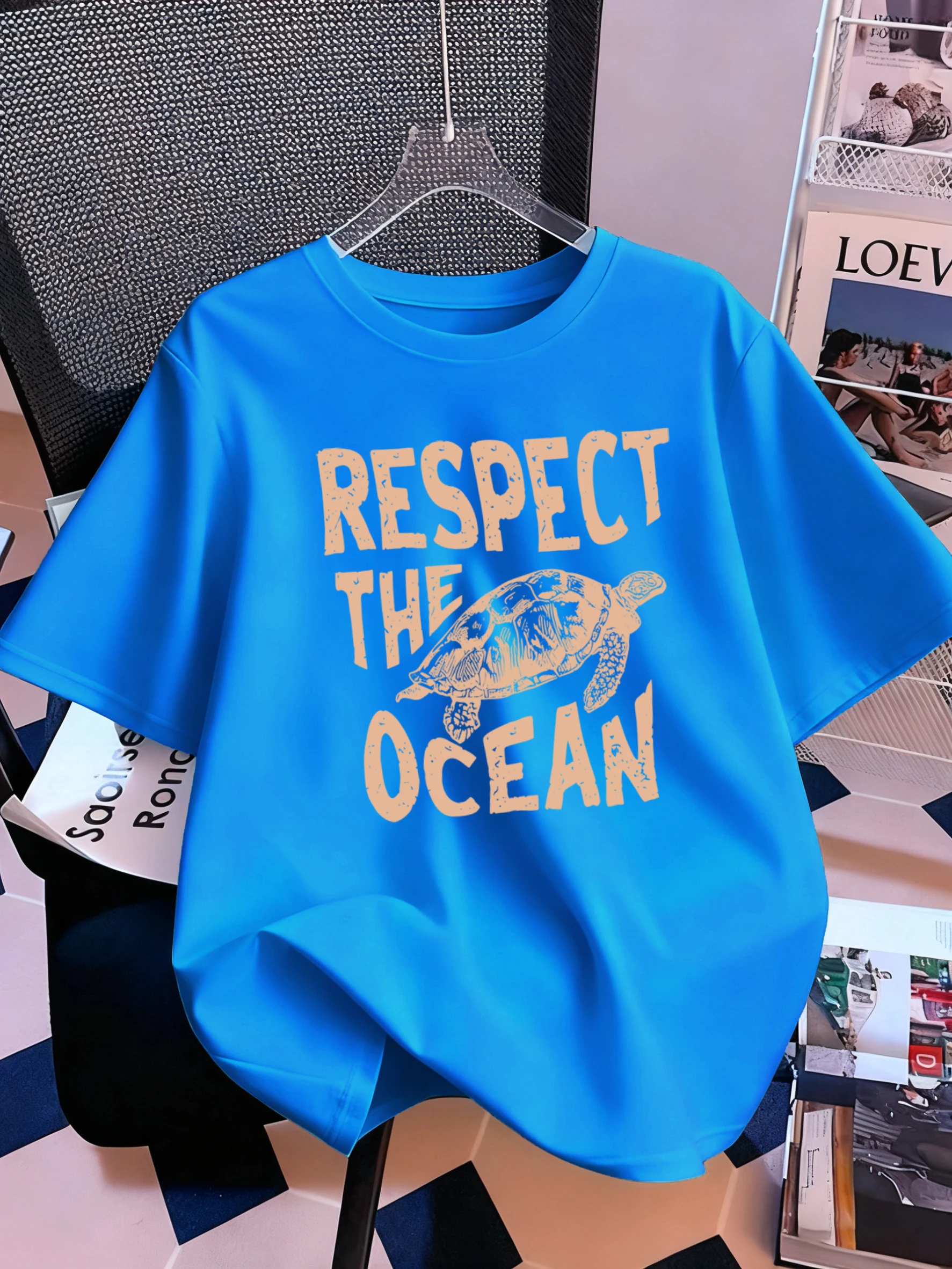 احترام المحيط السلاحف الطباعة امرأة تي شيرت الصيف المتضخم قصيرة الأكمام س الرقبة القطن تي شيرت Y2K كل مباراة الملابس #1