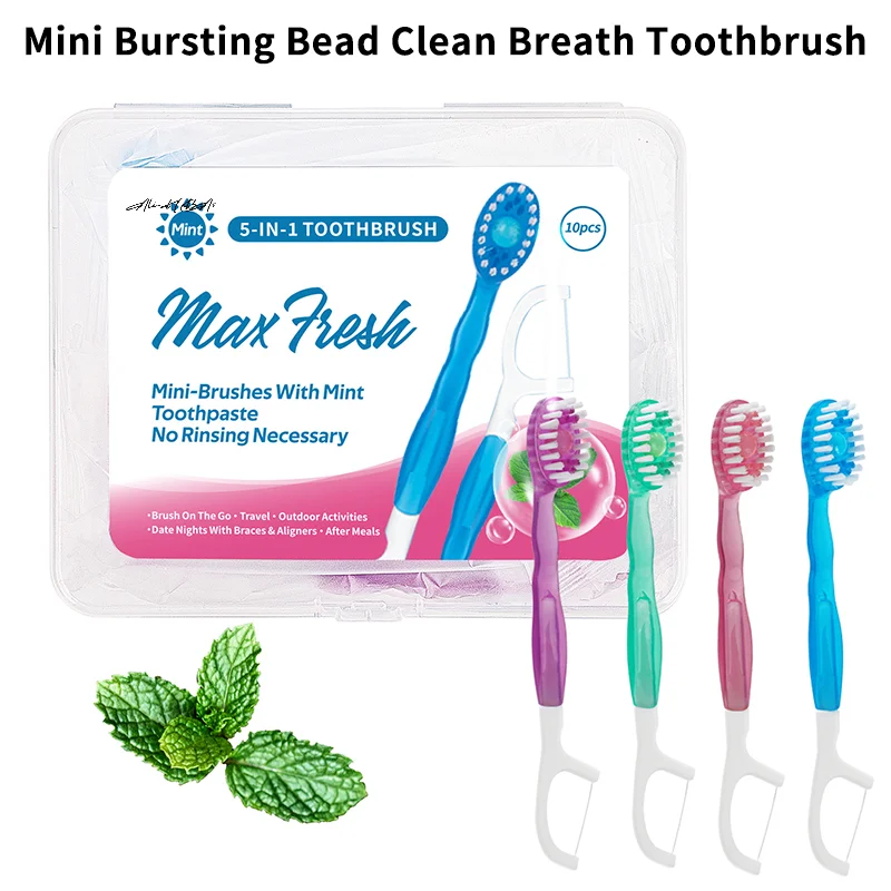 

10pcs/Box Portable 5-In-1 Toothbrush Dental Floss Toothpick For Oral Cleaning Disposable Toothbrush For Adults On Business Trips