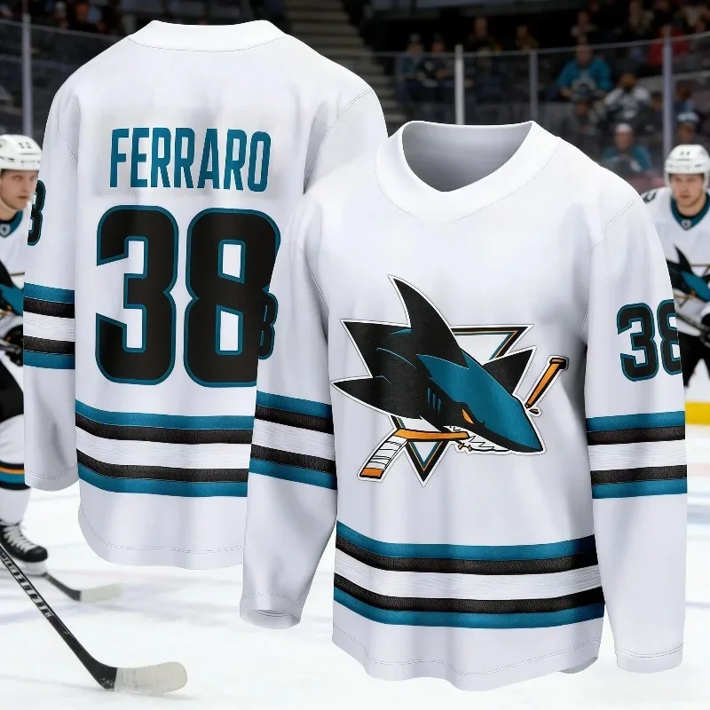 San Jose Sharks Celebrini #71 Sturm #7 Musty #27 NHL Ice Hockey Jersey Men Long Sleeve Fan Game Shirt view 4