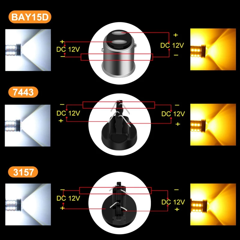 4X LED Light Dual Color Bulb 1157 BAY15D P21/5W 5630 20SMD Canbus Car Brake Reverse Lamp Turn Signal White Amber A