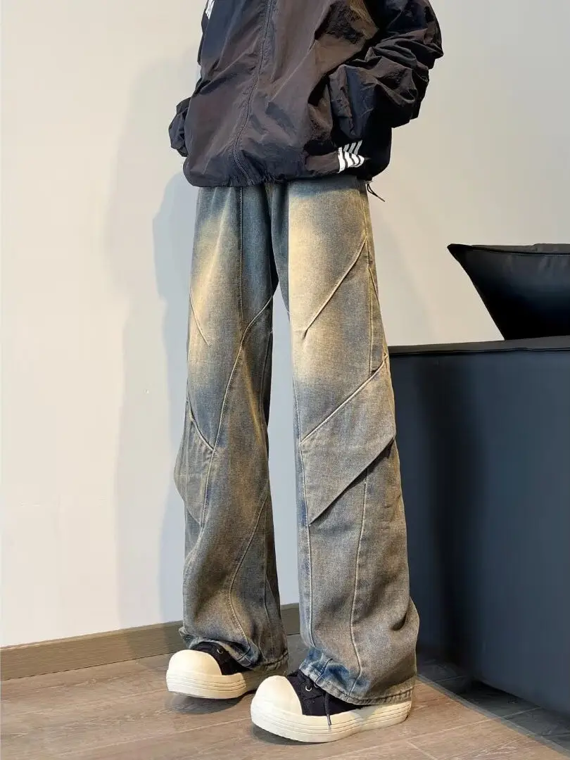 

Американские джинсы Waed Heavy Du Dyed для мужчин, прямые широкие брюки Haome Dra, повседневная одежда, осенний сезон