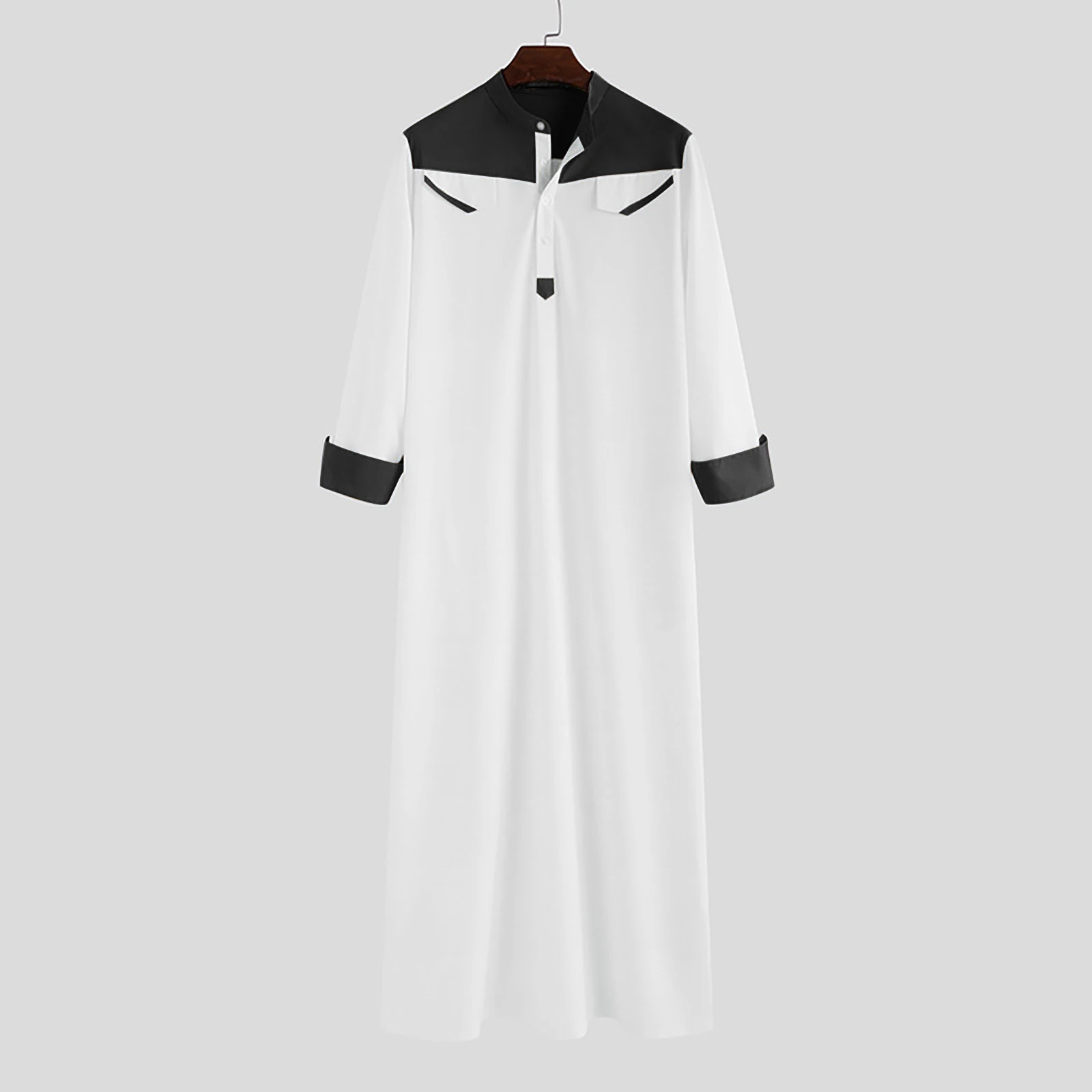 Arabic Robe for Men Fashionable Loose Long Sleeve Kaftan Casual Contrast Color Robe