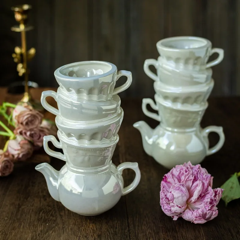 French Vases Stacking Cup Dream Pearlescent Ceramic Vase Home Desktop Ornament Aesthetic Room Decor Вазы Jarrones مزهريات