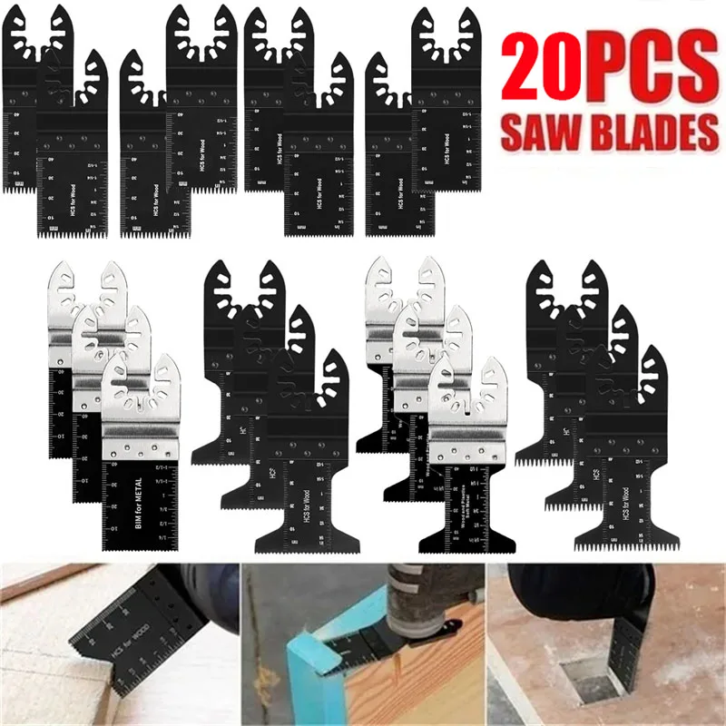 20pcs Oscillating Saw Blades Universal Multi Tool Hybrid Vibrating Saw Blade Kit For Cutting Sanding Grinding Wood Plastic Metal