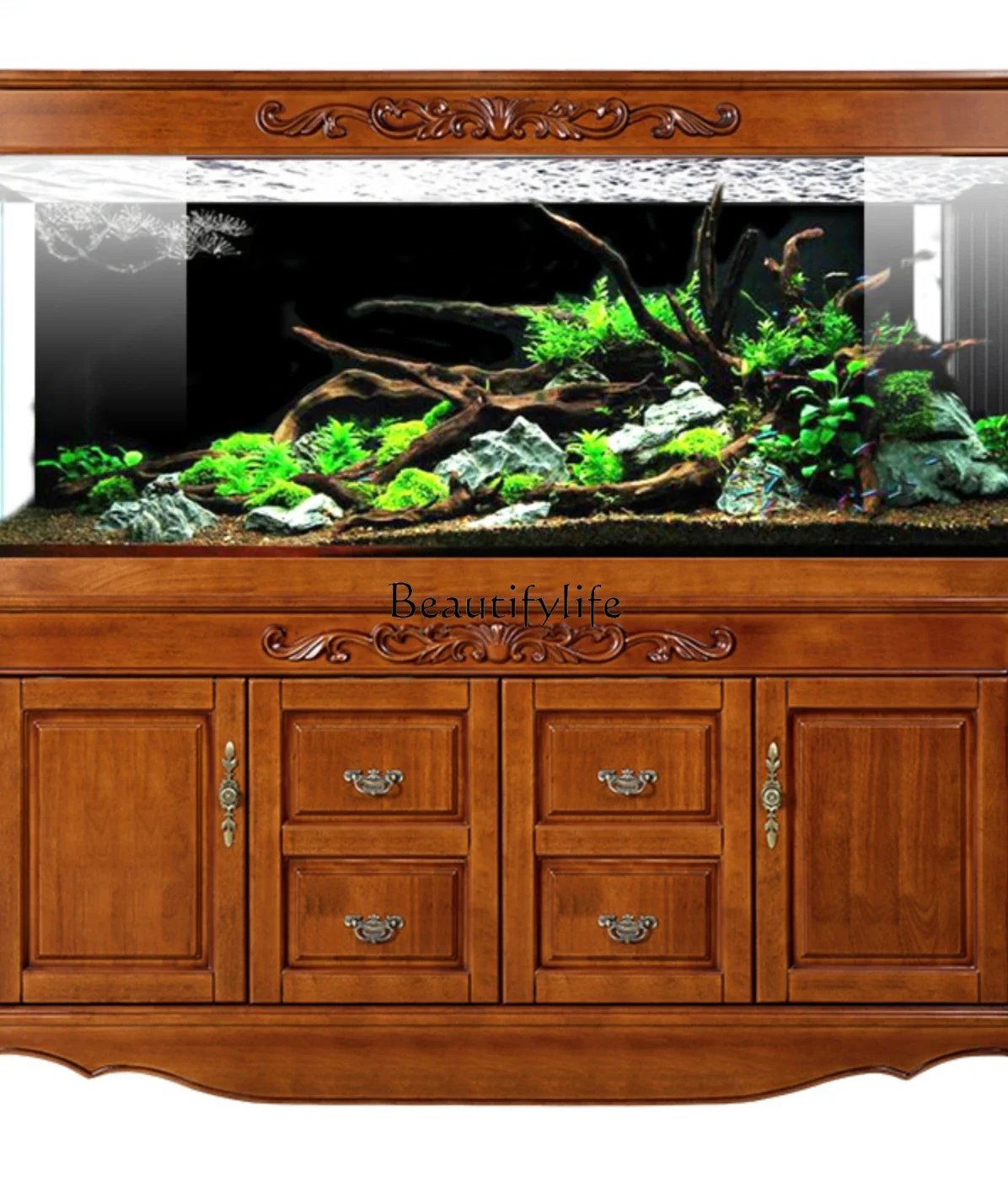 Large Screen Bottom Filter Chinese Custom Solid Wood Ecological Super White Glass Dragon Fish Tank