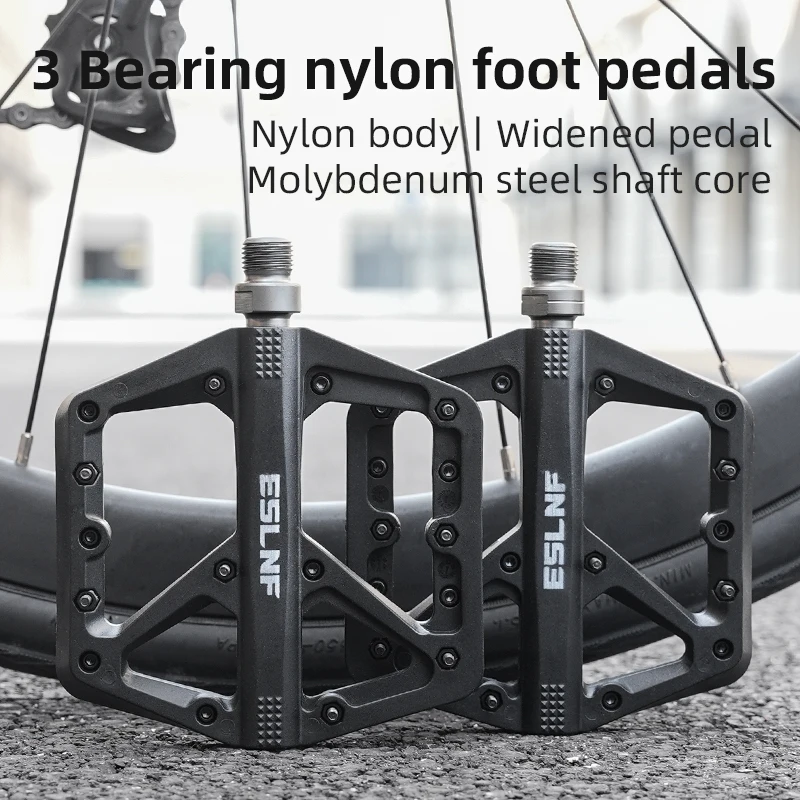 

ESLNF Lightweight Nylon Bike Pedals 3-Bearing Molybdenum Steel Axis for Mountain And Road Bicycle