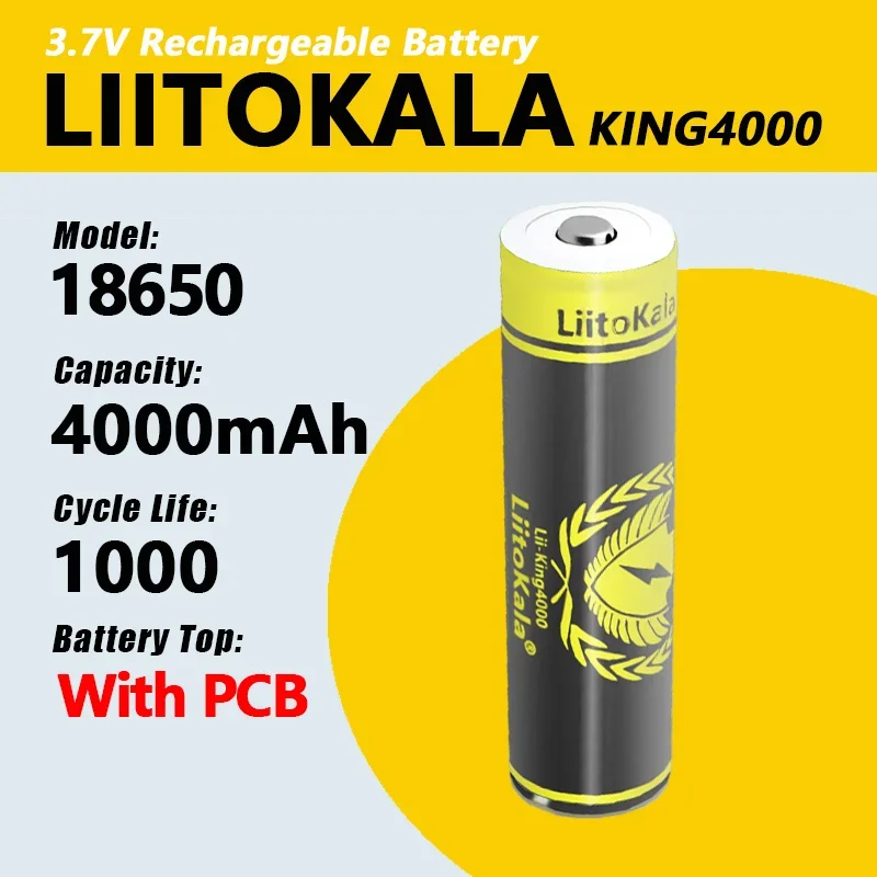 1-30PCS LiitoKala KING4000 with PCB 18650 3.7V Lithium ion 4000mAh Lithium Battery Suitable For Flashlight PCB Protection